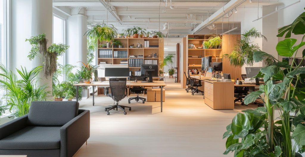 Composition isométrique 3D de modules de mobilier en bois clair et métal, montrant trois configurations différentes des mêmes éléments pour illustrer la modularité